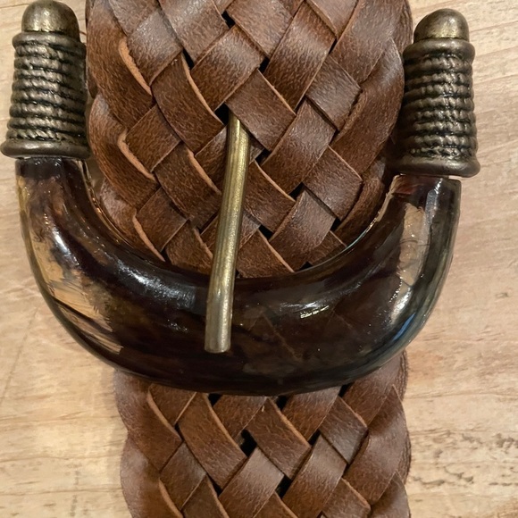 NWOT Boho Western Prairie Braided Leather belt brass tortoiseshell detail S/M - Picture 3 of 7